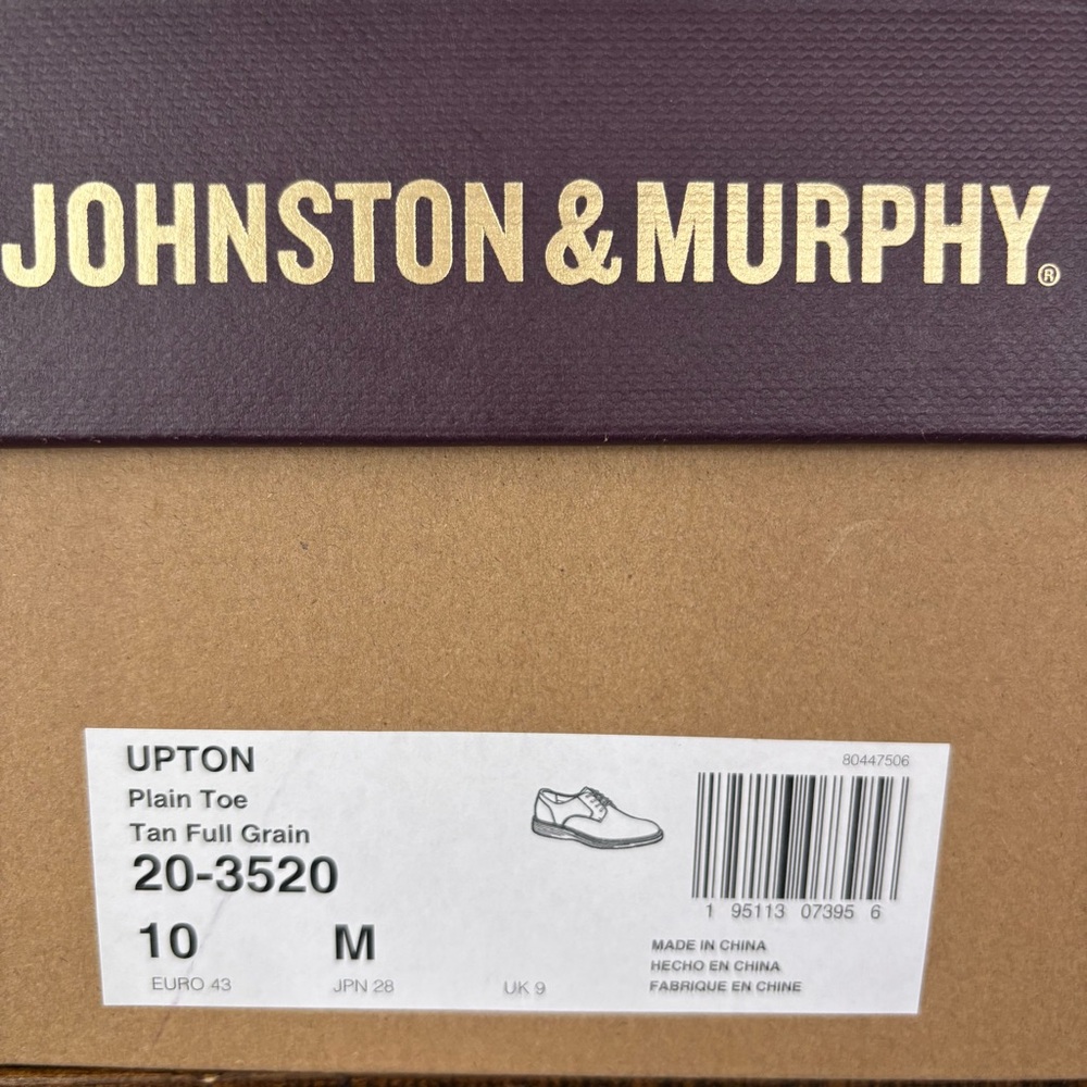 Johnston & Murphy Upton Plain Toe Men's Tan Leather Shoes Size 10 - Picture 2 of 16